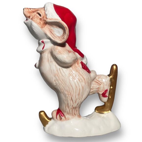 Mouse Mice in Santa Hat Ice Skating Ceramic & Porcelain Figurine Christmas Decor - Picture 4 of 10
